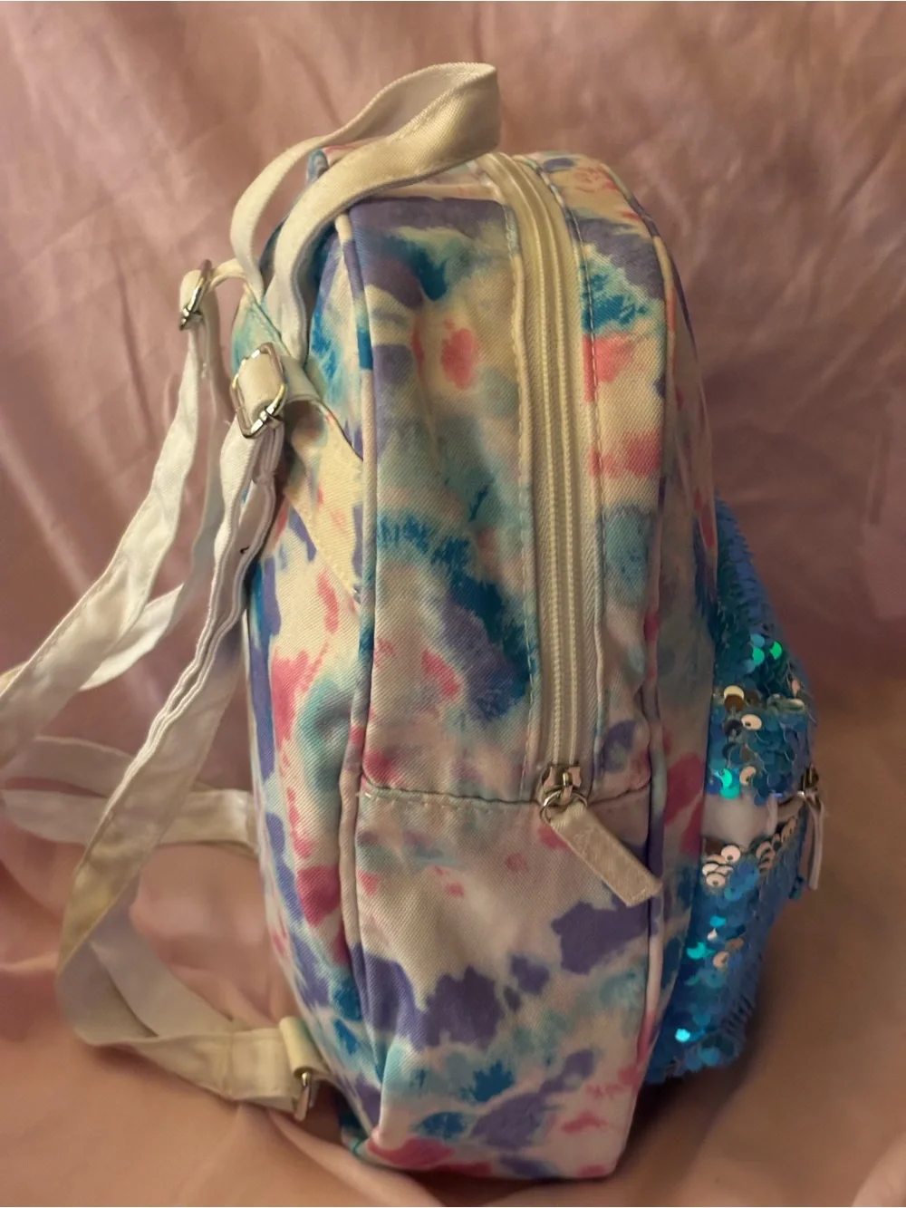 No Boundaries Sequin Front Pocket Backpack in Aqua Blue Tie-Dye